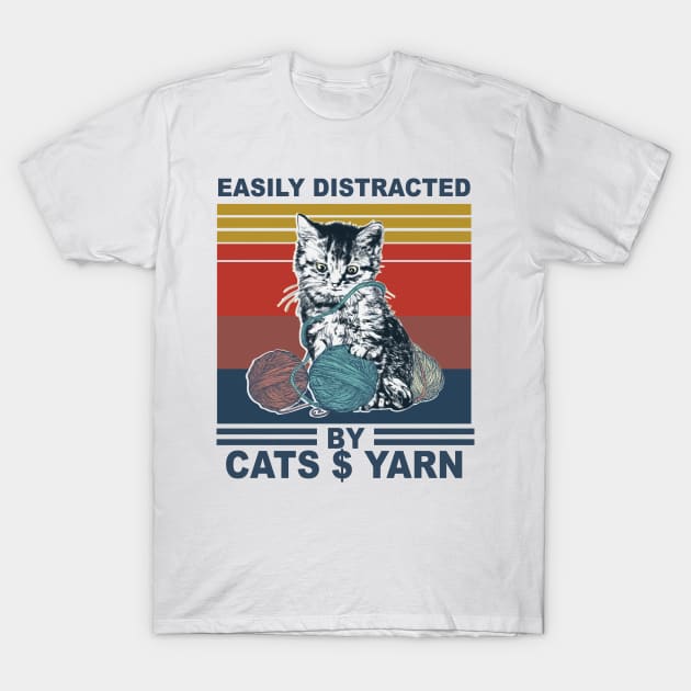 cat easily distracted by cats and yarn T-Shirt by Phylis Lynn Spencer